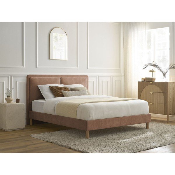 Dūmakaini rozā polsterēta polsterēta divvietīga gulta ar redelēm 140x190 cm Mara – Bobochic Paris-image-2