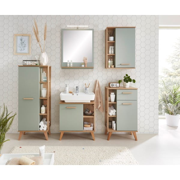 Zaļš piekaramais ozolkoka imitācijas vannas istabas skapītis 51x75 cm Set 963 - Pelipal-image-1