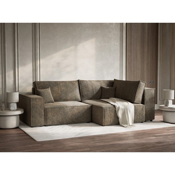 Brūns salokāms stūra dīvāns no šenila auduma ar uzglabāšanas vietu (ar labo stūri/L veida) Tonga – Maison de Rêve-image-4