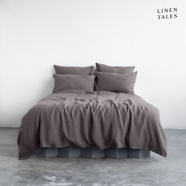 Tumši pelēka lina gultas veļa divvietīgai gultai 200x200 cm – Linen Tales