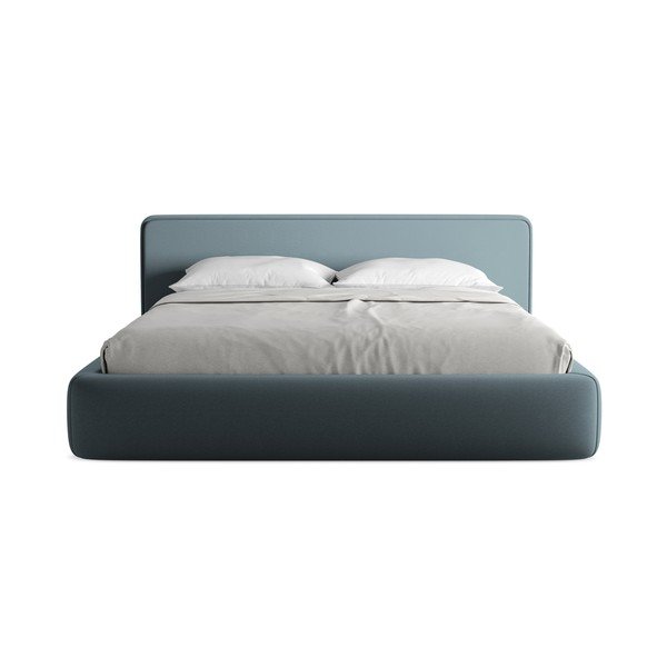 Zila polsterēta divvietīga gulta ar veļas kasti un redelēm 180x200 cm Kiana – Makamii-image-4