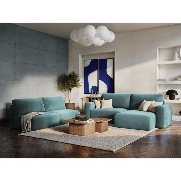 Krēmkrāsas salokāms/ar uzglabāšanas vietu dīvāns no šenila auduma 252 cm Kona – Makamii-image-1