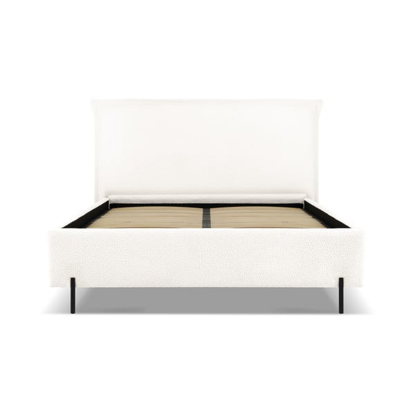 Balta polsterēta divvietīga gulta ar veļas kasti un redelēm 160x200 cm Armie – Milo Casa-image-2