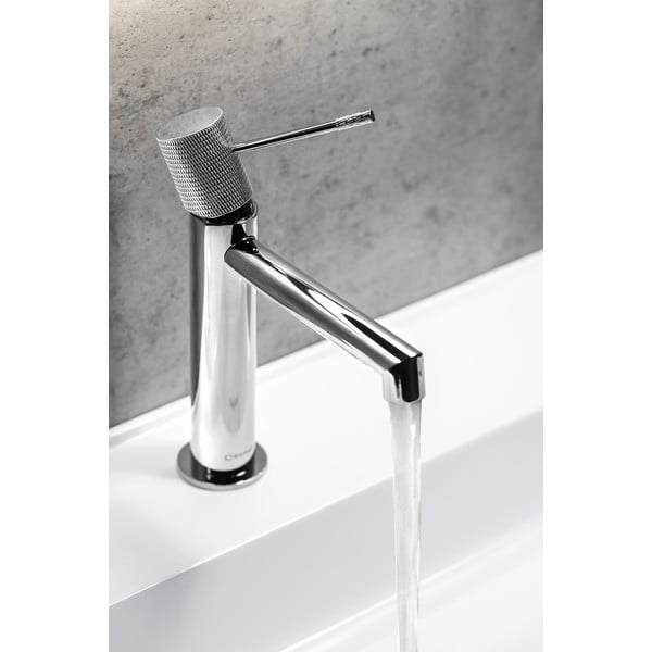 Spīdīgas sudraba krāsas stāvošs jaucējkrāns izlietnei Solaris – Sapho-image-1