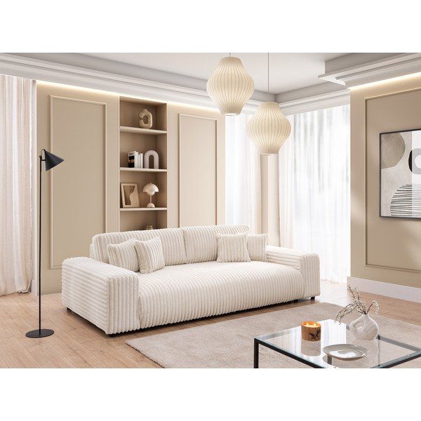 Krēmkrāsas velveta salokāms/ar uzglabāšanas vietu dīvāns 260 cm Justin  – Ropez-image-1