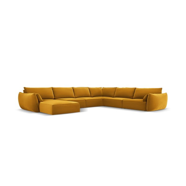 Sinepju dzeltens samta stūra dīvāns (ar labo stūri/U veida) Vanda – Mazzini Sofas-image-2