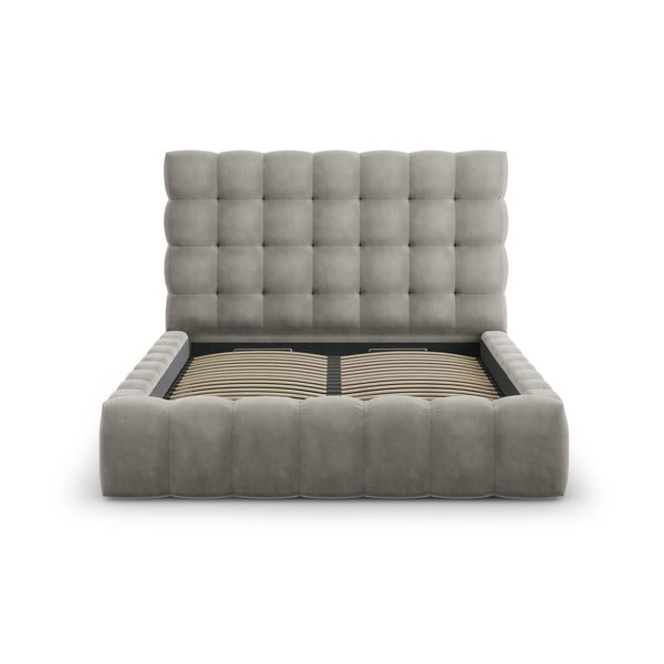 Gaiši pelēka polsterēta divvietīga gulta ar veļas kasti un režģi 160x200 cm Bali – Cosmopolitan Design-image-2
