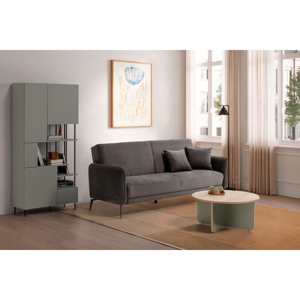 Gaiši zaļš/dabīga toņa apaļš žurnālgaldiņš ar ozolkoka imitācijas galda virsmu ø 80 cm Hillary – Marckeric-image-4