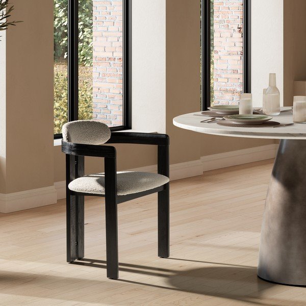 Balti/melni polsterēti ēdamistabas krēsli ar roku balstiem (2 gab.) Eiden – MOME-image-1