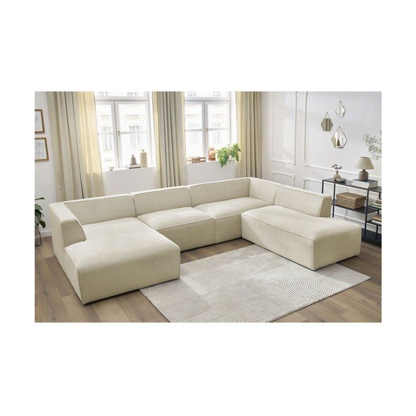 Bēšs velveta modulārais stūra dīvāns (ar labo stūri/U veida) Megeve – Bobochic Paris-image-4