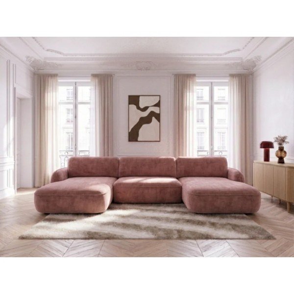 Rozā samta salokāms/ar uzglabāšanas vietu (U veida) stūra dīvāns Celeste – Bobochic Paris-image-1