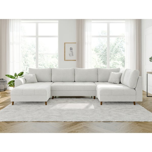 Krēmkrāsas stūra dīvāns no buklē auduma (ar kreiso stūri/U veida) Ariella – Ropez-image-1