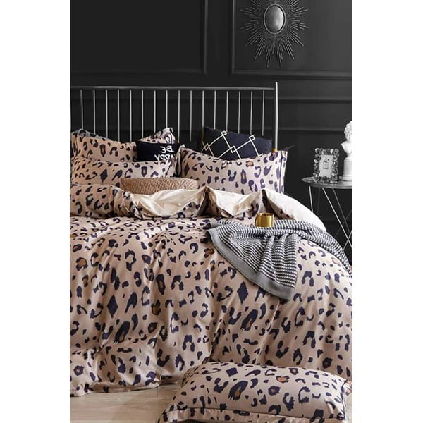 Brūna divguļamā kokvilnas gultas veļa ar palagu 200x220 cm Leopard – Mila Home