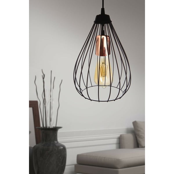 Melna piekaramā lampa ar metāla abažūru ø 24 cm Fasah – Opviq lights-image-3