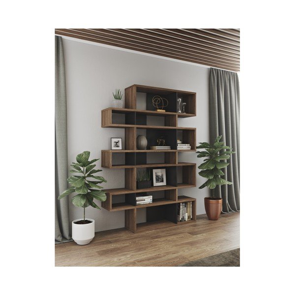 Melns grāmatplaukts ar riekstkoka detaļām TemaHome London-image-1