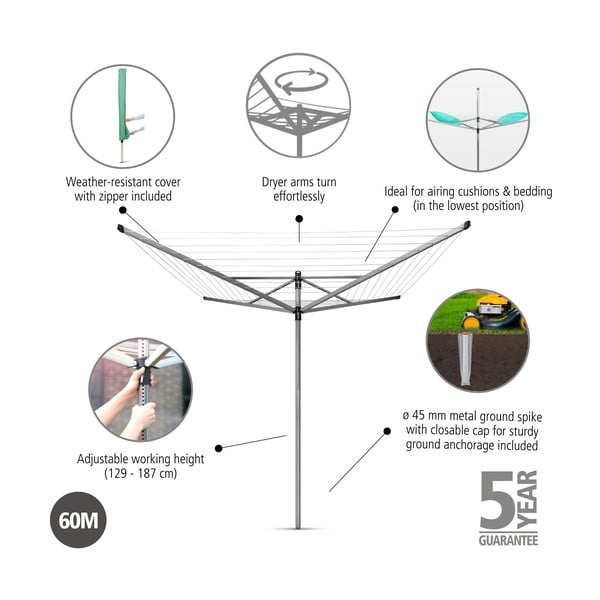 Sudraba krāsas dārza veļas žāvētājs 60 m Lift-O-Matic – Brabantia-image-4