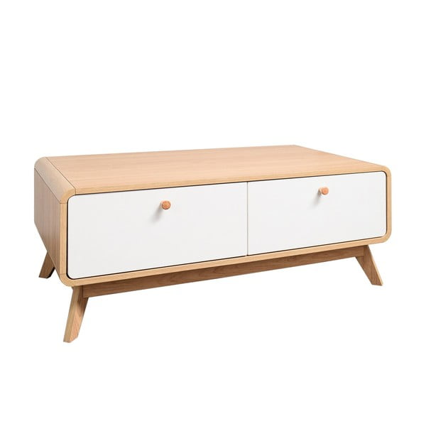 Balts/dabīga toņa TV galdiņš ar ozolkoka imitāciju 100x40 cm Caitlin – Støraa-image-2