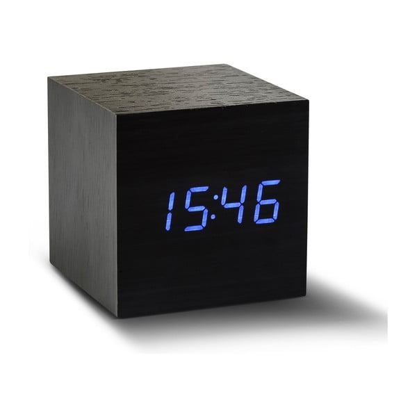 Melns modinātājs ar zilu LED displeju Gingko Cube Click Clock