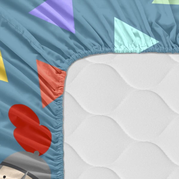 Zils kokvilnas palags ar gumiju bērniem Mr. Fox Knight, 70 x 140 cm-image-1