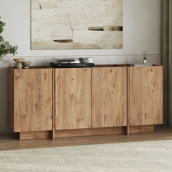 Dabīga toņa kumode ar priedes koka imitāciju ar caurumu vadiem 180x80x45 cm Dorma – Kalune Design-image-3