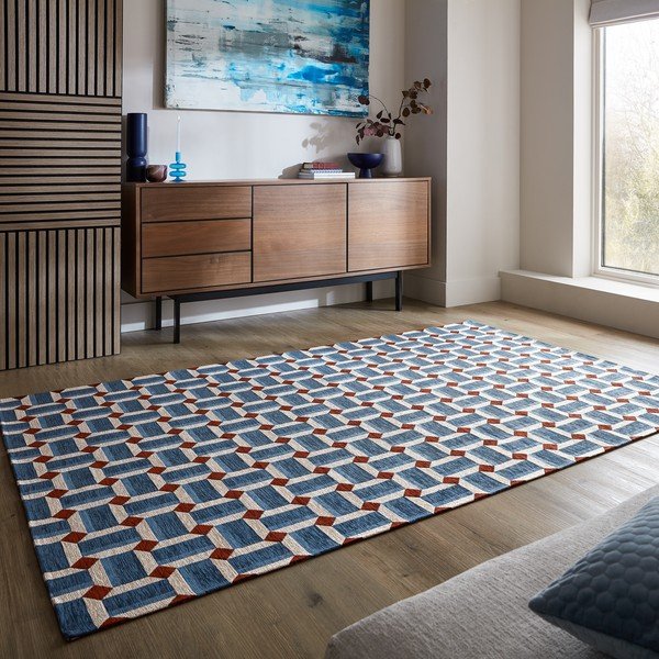 Zils paklājs 120x170 cm Lennox Geometric – Flair Rugs-image-1