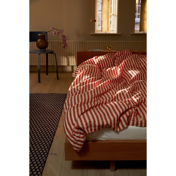 Ķieģeļu sarkana/bēša vienvietīga gultas veļa no krepa auduma 140x200 cm Bæk&Bølge – JUNA-image-4