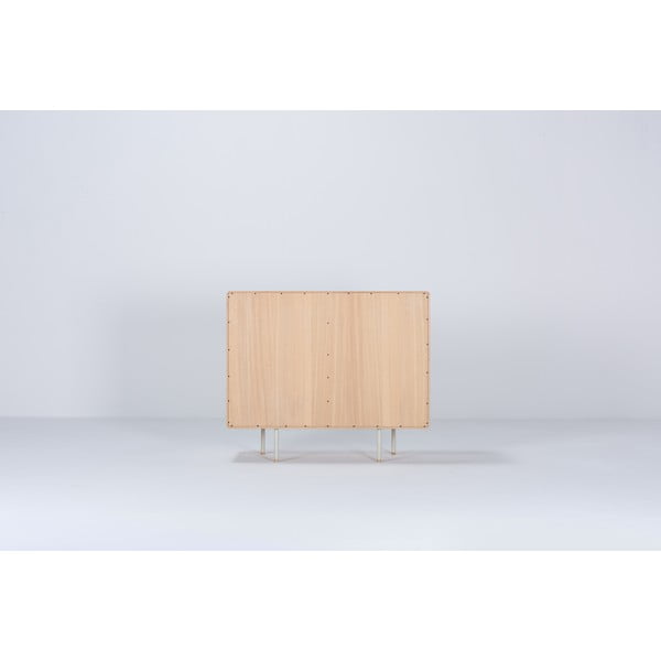 Balta/dabīga toņa ozola masīvkoka zema kumode 118x100 cm Fina – Gazzda-image-4