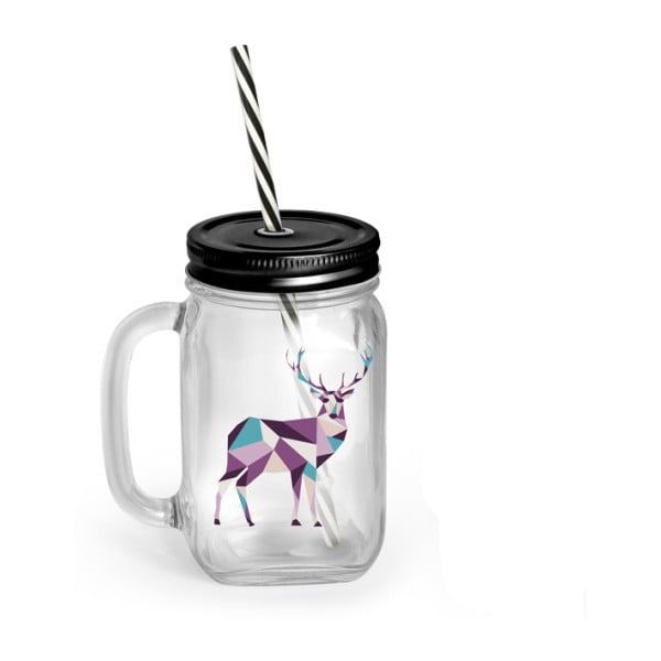 Glāze ar vāciņu un salmiņu Vialli Design Mia Natura Deer, 450 ml