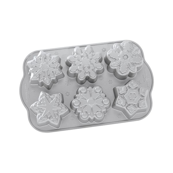 Kūku veidne 6 mini kūciņām sudraba krāsā Nordic Ware Snowflakes, 700 ml