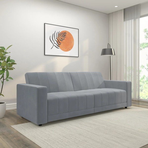 Gaiši pelēks samta regulējams/salokāms dīvāns 225 cm Allie – Støraa-image-3