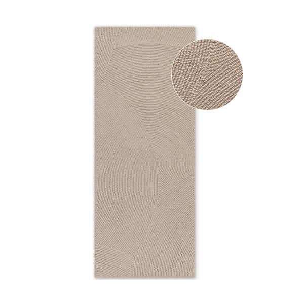 Bēšs ar rokām darināts vilnas celiņa paklājs 80x200 cm Eleni Light Beige – Hanse Home