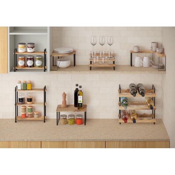 Matēti melni/dabīga toņa koka papildu virtuves plaukti (2 gab.) 27x8 cm York – Metaltex-image-2