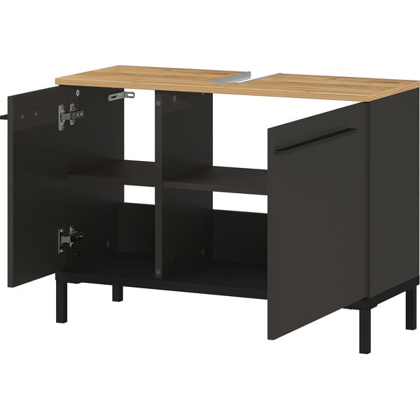 Tumši pelēks skapītis zem izlietnes ar ozolkoka imitāciju 80x59 cm Yonkers – Germania-image-2