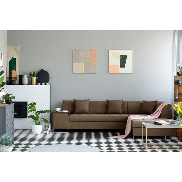 Gaiši brūna stūra dīvāns ar sudraba krāsas kājām Cosmopolitan Design Orlando, labais stūris-image-1