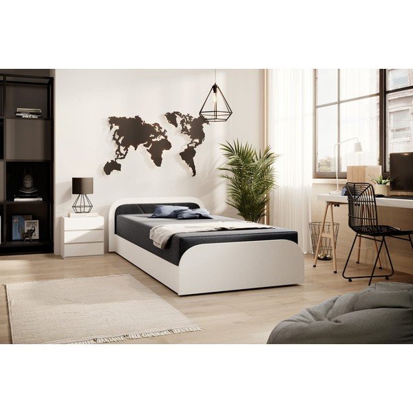 Balta/tumši pelēka polsterēta/no skaidu plāksnēm vienvietīga gulta ar veļas kasti un ar matraci 80x190 cm Parys – ELTAP-image-1