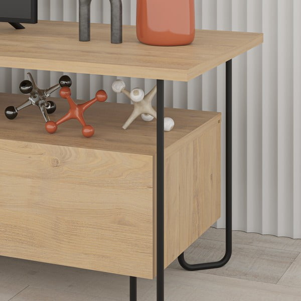 Dabīga toņa TV galdiņš ar ozolkoka imitāciju 150x45 cm Dilly – Marckeric-image-4