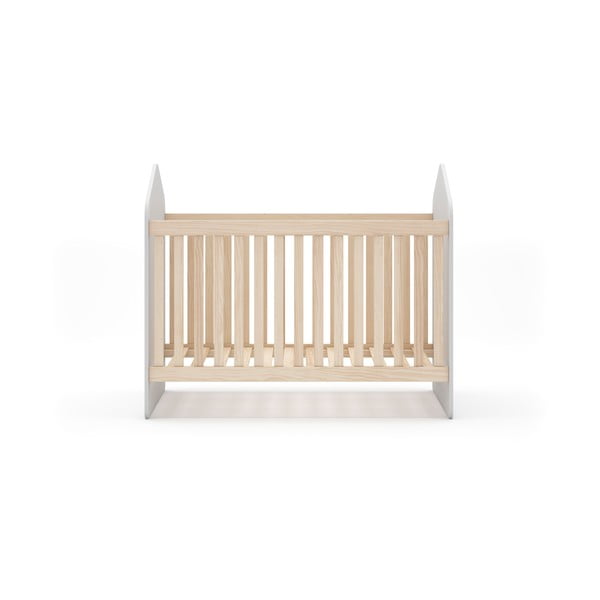 Balta/dabīga toņa bērnu gultiņa ar priedes koka imitāciju 60x120 cm Estefania – Marckeric-image-2