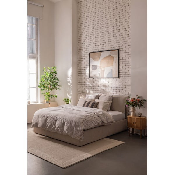 Bēša polsterēta divvietīga gulta ar veļas kasti ar matraci un redelēm 180x200 cm Thessa Pillow – Bonami Selection-image-1