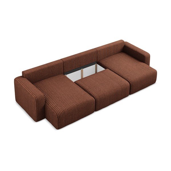 Terakotas oranžs velveta salokāms (U veida) stūra dīvāns ar uzglabāšanas vietu Kona – Makamii-image-4