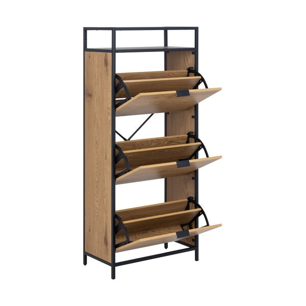 Dabīga toņa atverams apavu plaukts ar ozolkoka imitāciju Seaford – Actona-image-3