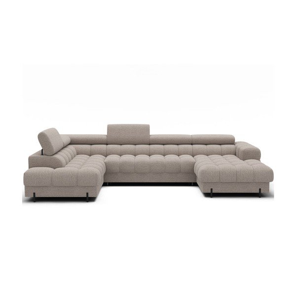 Bēšs salokāms stūra dīvāns no buklē auduma (ar kreiso stūri/U veida) Feraria – ELTAP