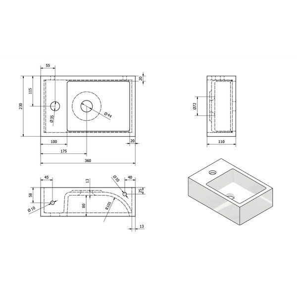 Balta neliela izlietne no lietā marmora Sapho Alabama, kreisā puse-image-3