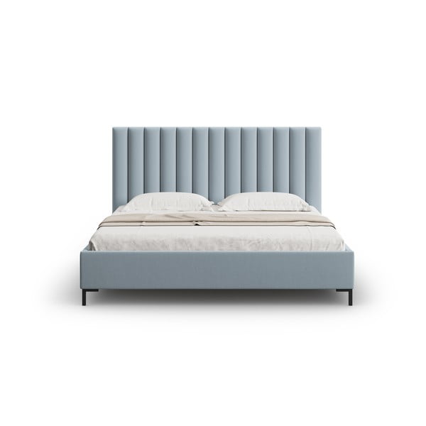 Gaiši zila polsterēta divvietīga gulta ar veļas kasti un redelēm 180x200 cm Casey – Mazzini Beds-image-4