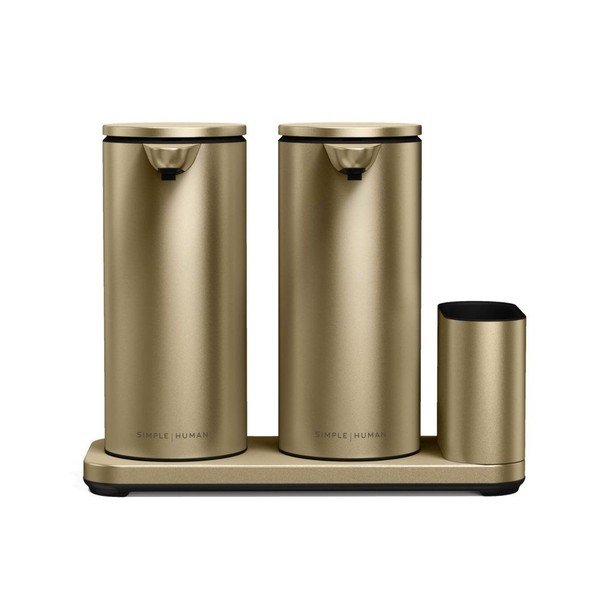 Matētas zelta krāsas metāla automātisks mazgāšanas līdzekļu turētājs – simplehuman-image-3