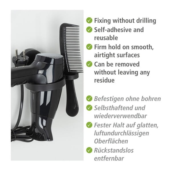 Melns pie sienas stiprināms fēna turētājs Wenko Static-Loc® Pavia-image-2