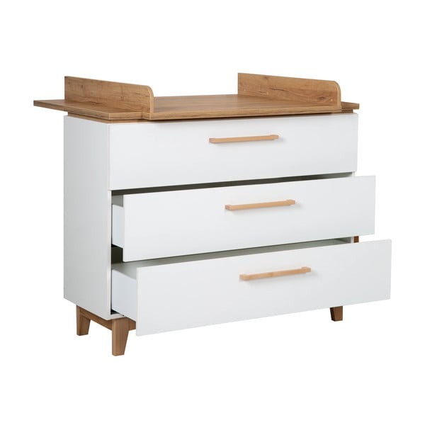 Balta zema bērnu kumode ar ozolkoka imitāciju 118x104 cm Finn – Roba-image-4