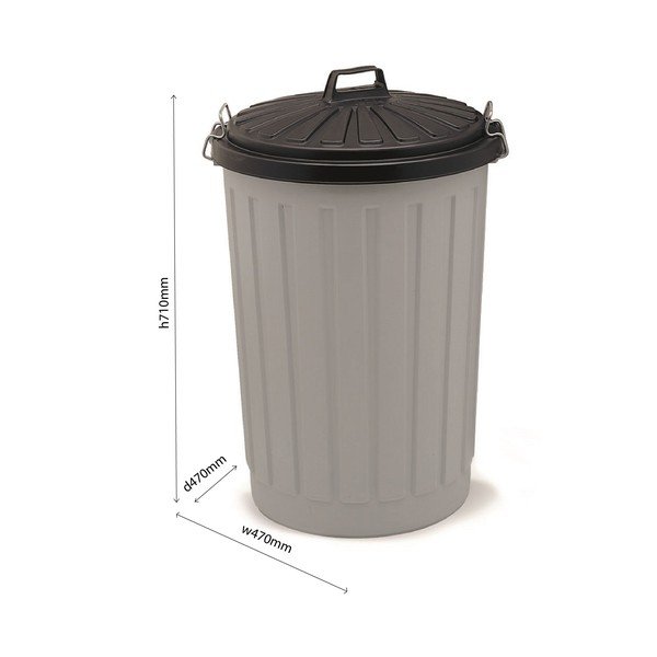 Pelēka plastmasas atkritumu tvertne ar melnu vāku Addis, augstums 71 cm-image-1