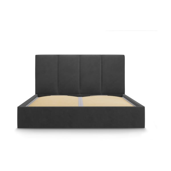 Tumši pelēka samta divguļamā gulta Mazzini Beds Juniper, 180 x 200 cm-image-2