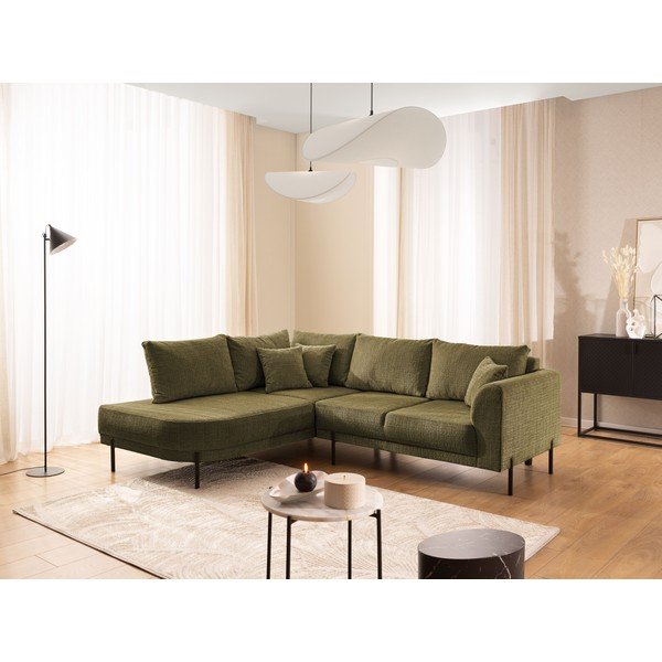 Zaļš stūra dīvāns no šenila auduma (ar kreiso stūri/L veida) Mauris  – Ropez-image-1