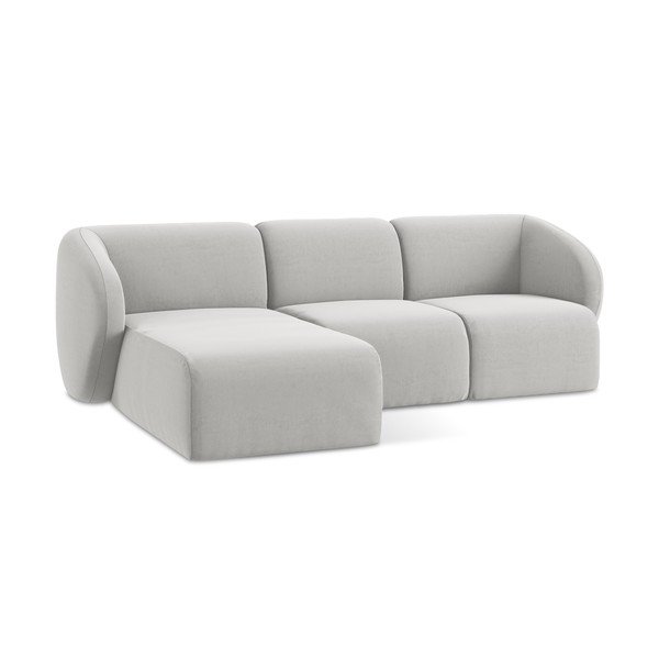 Gaiši pelēks samta stūra dīvāns (ar kreiso stūri/ar zvilni) Lani – Makamii-image-4